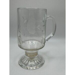 Princess House Heritage Crystal Glass Footed Etched Mug Cup Hot Cold Tempered